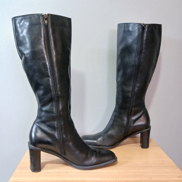 Naturalizer Black Leather Knee-High Square Toe Chunky Heel Boots Size 8.5 - Picture 7 of 15
